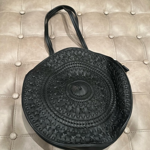 Anthropologie Handbags - Anthropologie Round Black Leather Tote